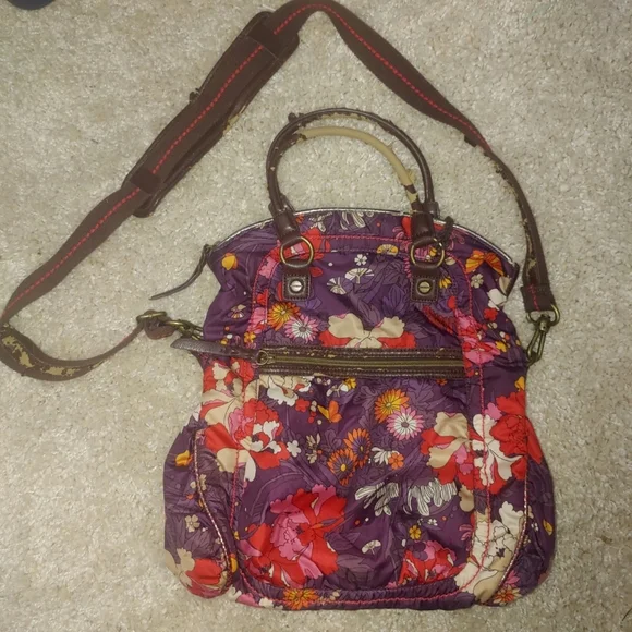 Sakroots Large Purple Foldover Floral Crossbody Satchel Shoulder Handbag Purse - Picture 12 of 15